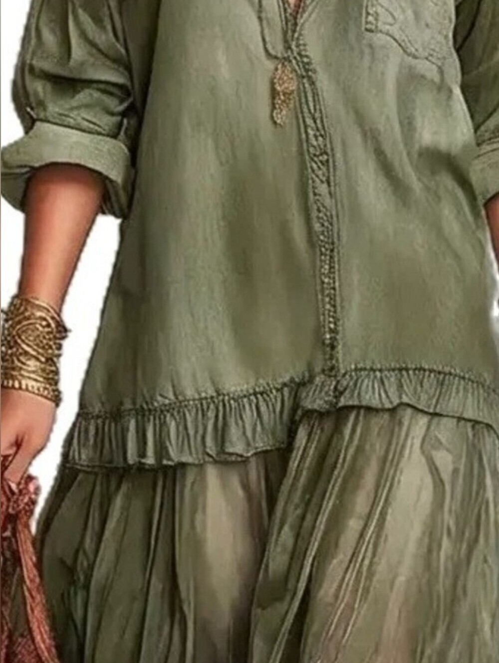 Lolly Boho Tiered Maxi Dress With Tiered Skirt in Green Size Large - Picture 3 of 11